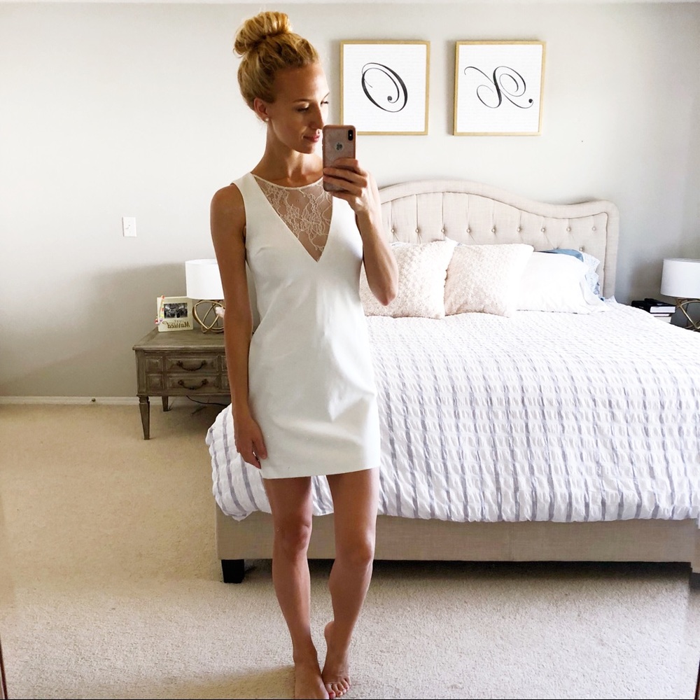 Deep V White Lace Dress